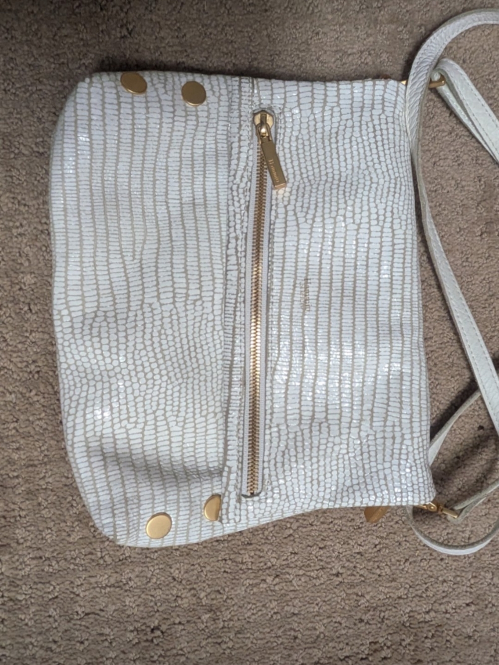 Hammitt White Textured Crossbody Bag with Gold Hardware